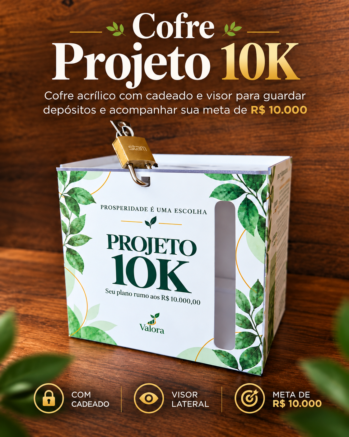 Imagem melhorada do cofre Projeto 10K Valora com visor e cadeado